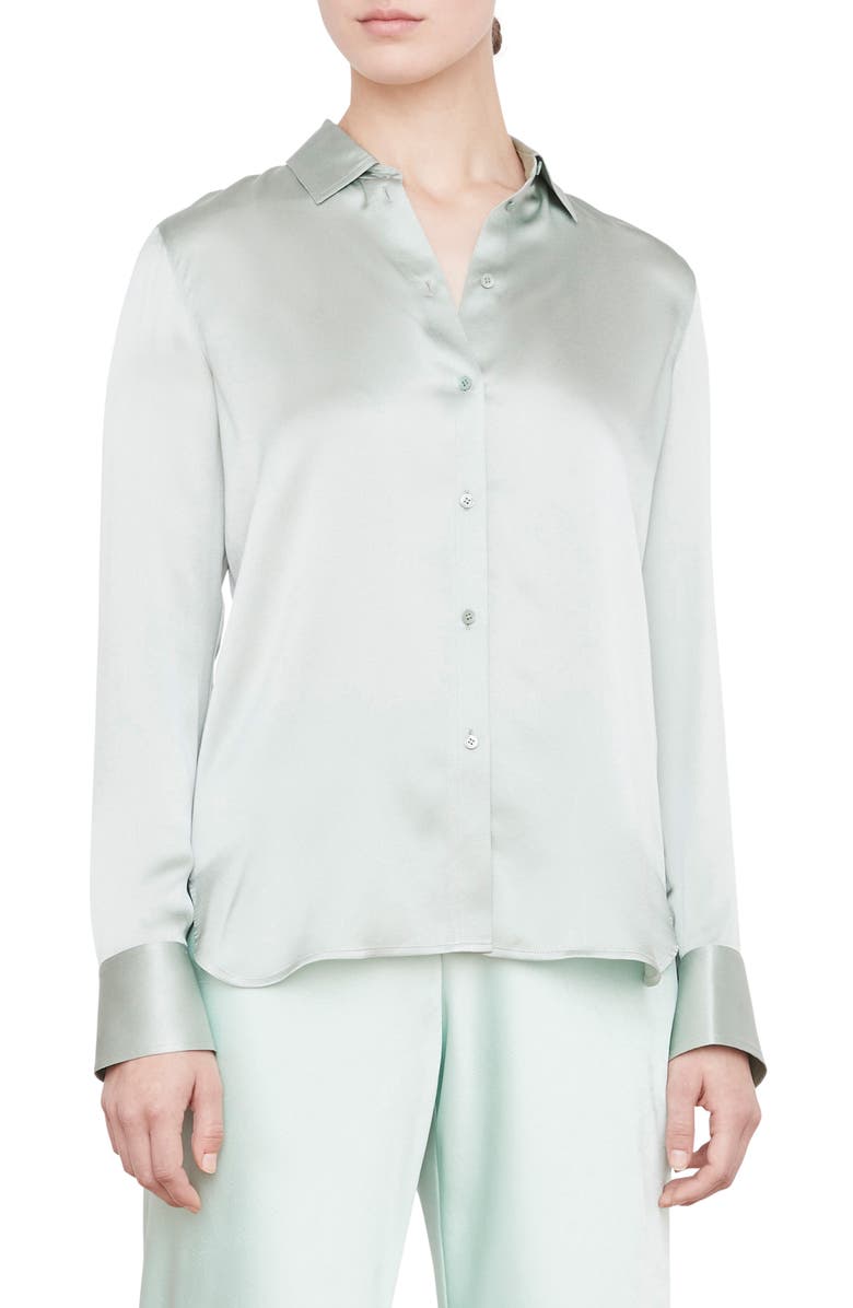 Vince Slim Fit Stretch Silk Blouse, Main, color, 