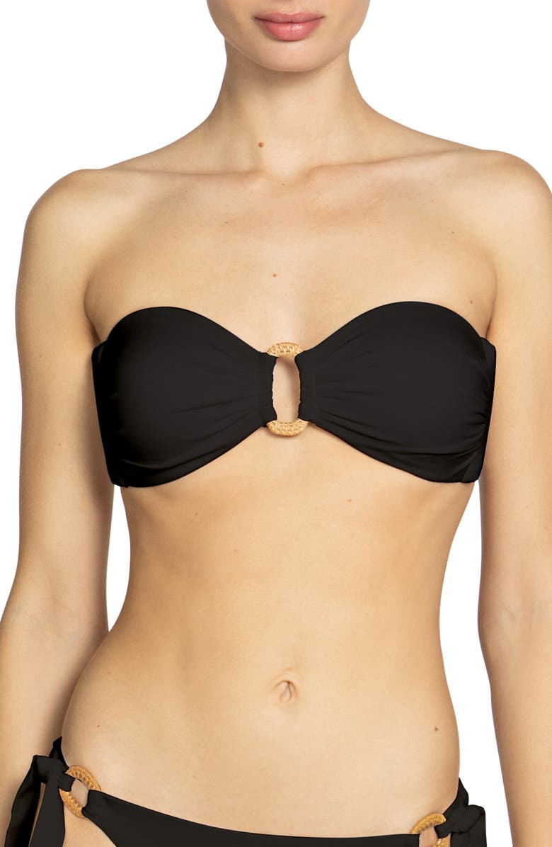 Robin Piccone Margot Ring Bandeau Bikini Top, Main, color, Black