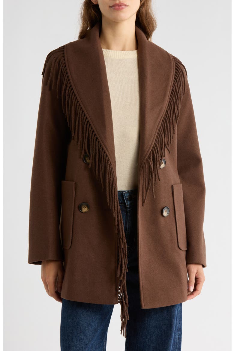 Fringe Shawl Collar Coat, Main, color, CHOCOLATE