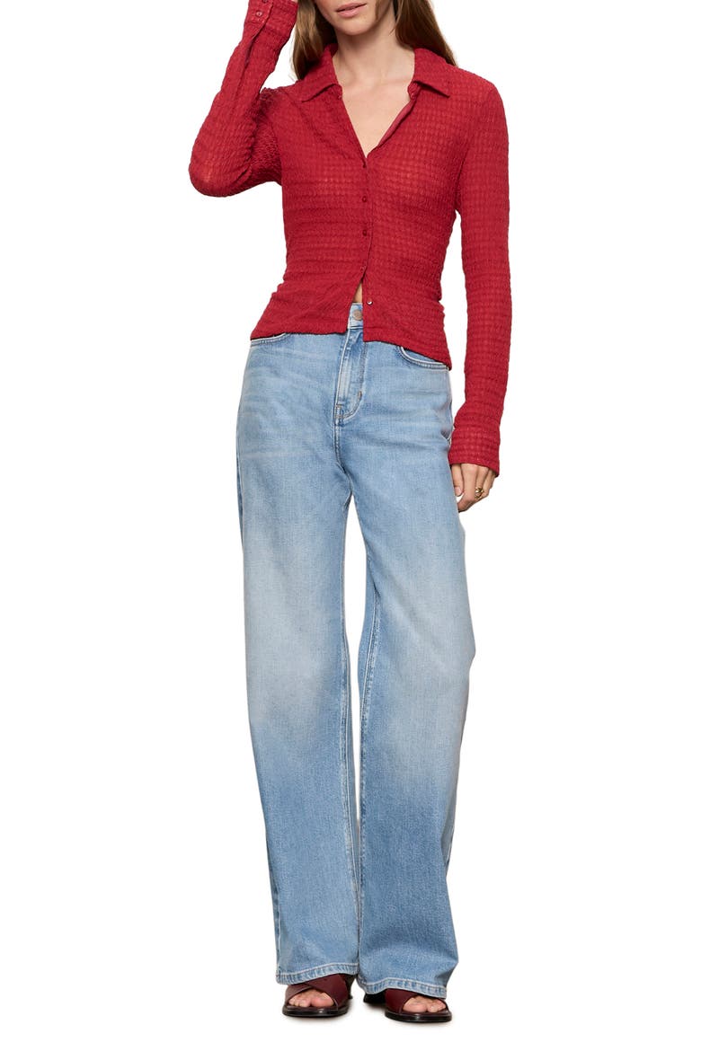 Juno Textured Button-Up Top, Alternate, color, RED BERRY