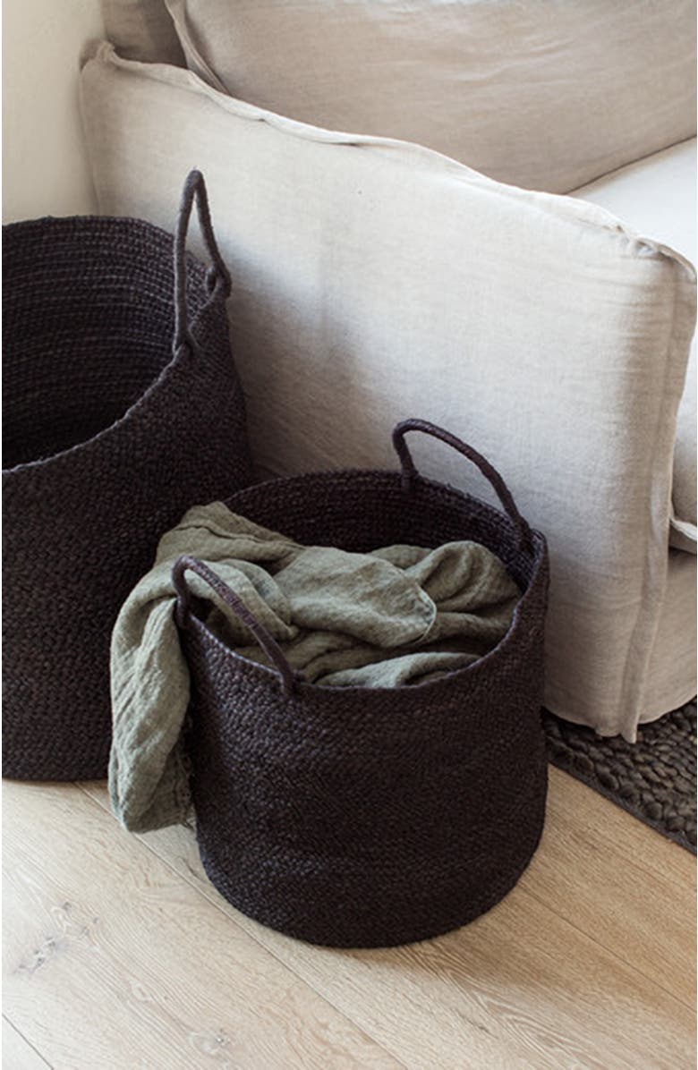 indego africa Medium Braided Raffia Basket Black, Alternate, color, Black