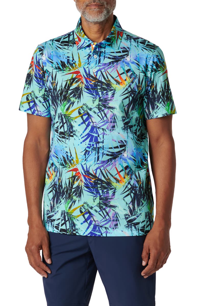 Bugatchi Victor OoohCotton<sup
®</sup
Tropical Leaf Print Polo, Main, color, Turquoise