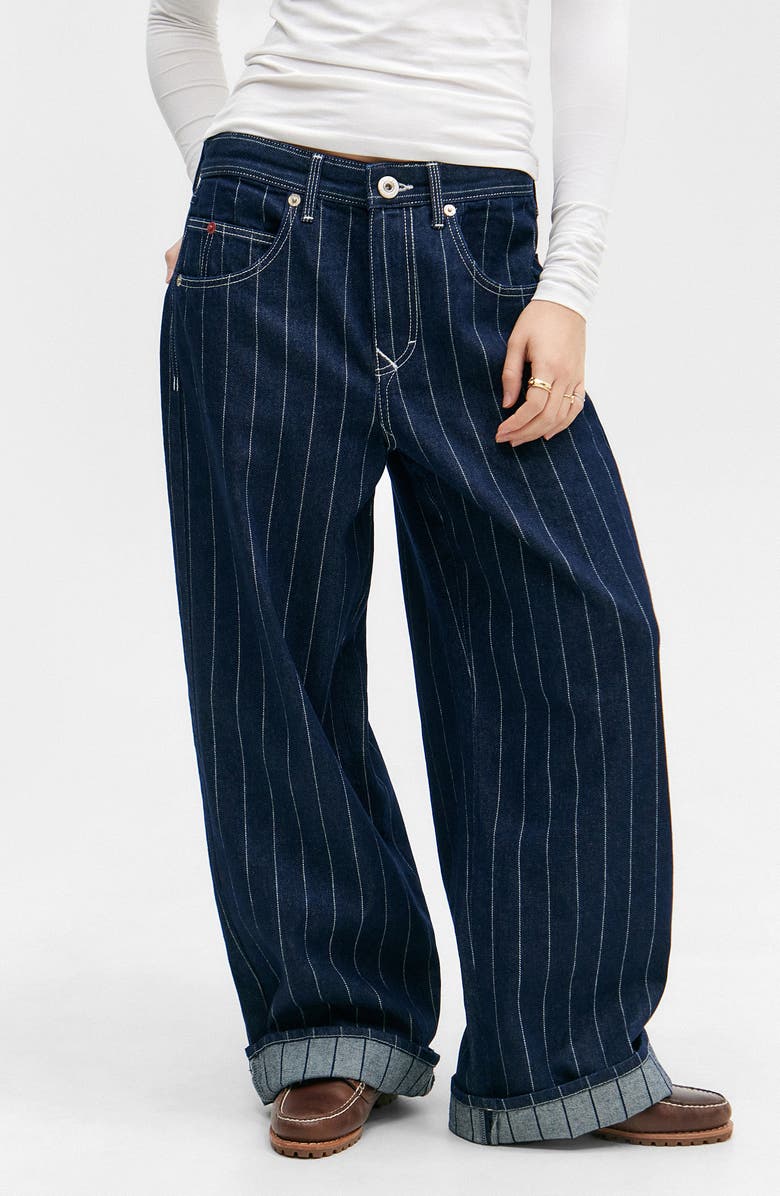 BDG Urban Outfitters Jaya Baseball Stripe Low Rise Wide Leg Jeans, Main, color, Blue
