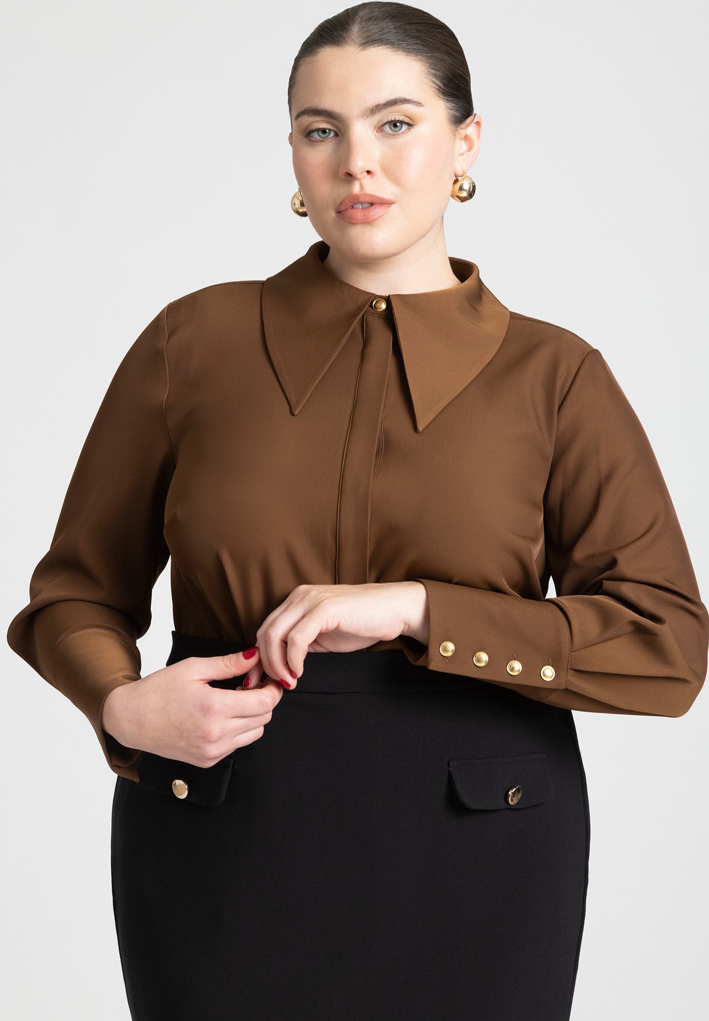 Pointed Collar Button Up Shirt - image 2