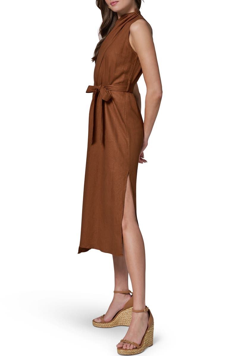 DONNA KARAN WEEKEND Sleeveless Linen Blend Midi Dress, Alternate, color, Cognac