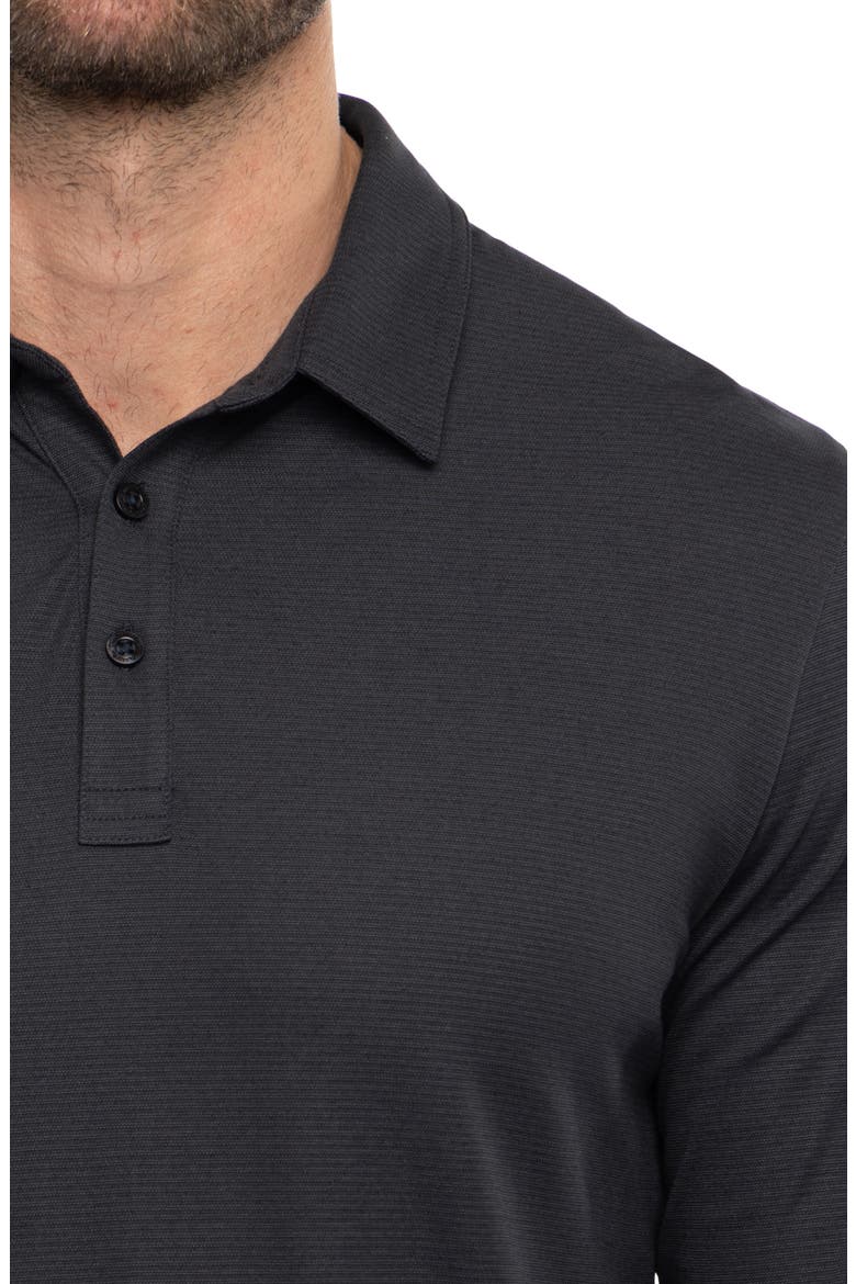 State Room Textured Long Sleeve Polo, Alternate, color, BLACK