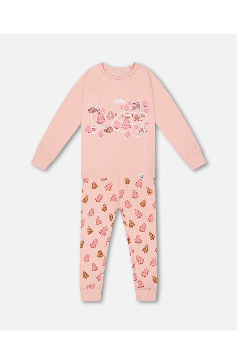 Deux par Deux Girl's Organic Cotton Two Piece Pajama Set Pink Christmas Cookies, Main, color, 