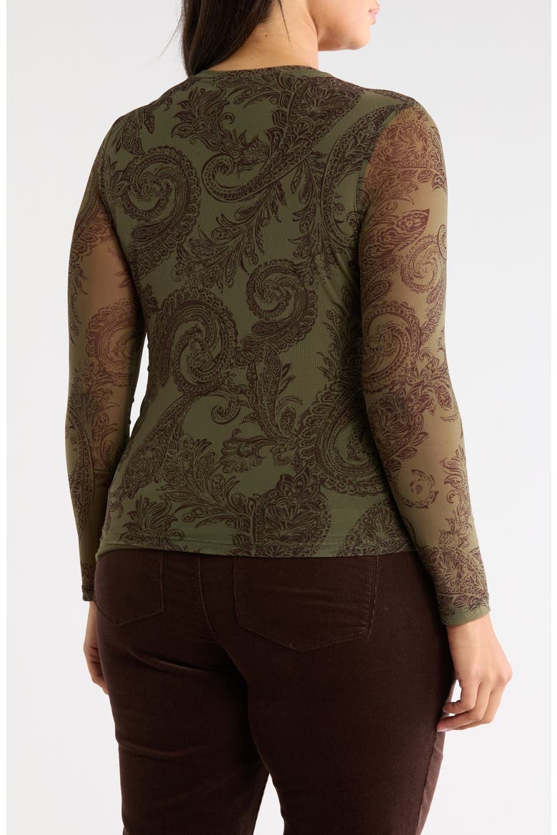Sheer Mesh Long Sleeve Print Top, Alternate, color, FATIGUE GREEN
