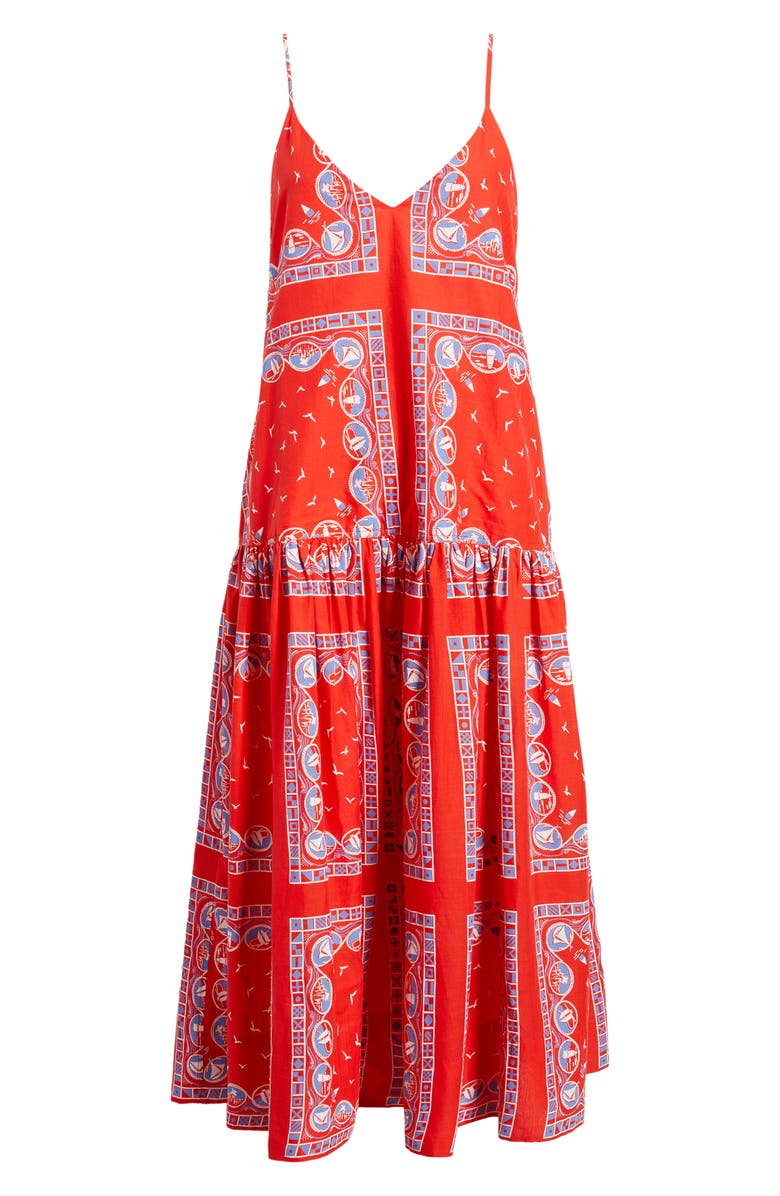 THE GREAT. The Drop Waist Sleeveless Maxi Dress, Alternate, color, Red Sailboat Bandana
