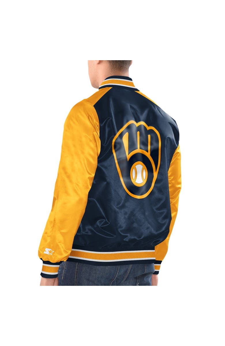 STARTER Men's Starter Navy/Gold Milwaukee Brewers Varsity Satin Full-Snap Jacket, Alternate, color, 