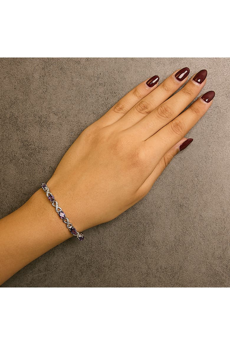 Silver Oval Purple Amethyst and Diamond Infinity Link Bracelet, Alternate, color, White