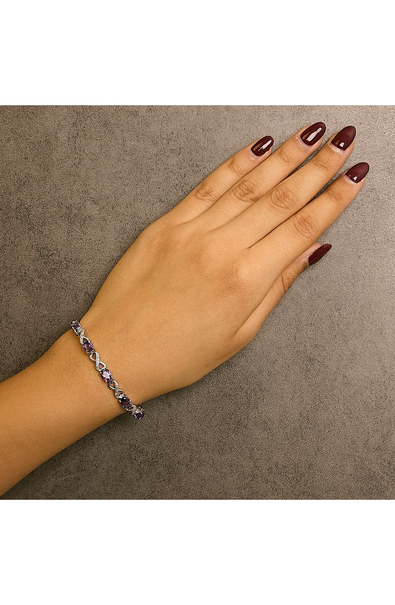 Haus of Brilliance Silver Oval Purple Amethyst and Diamond Infinity Link Bracelet, Alternate, color, White