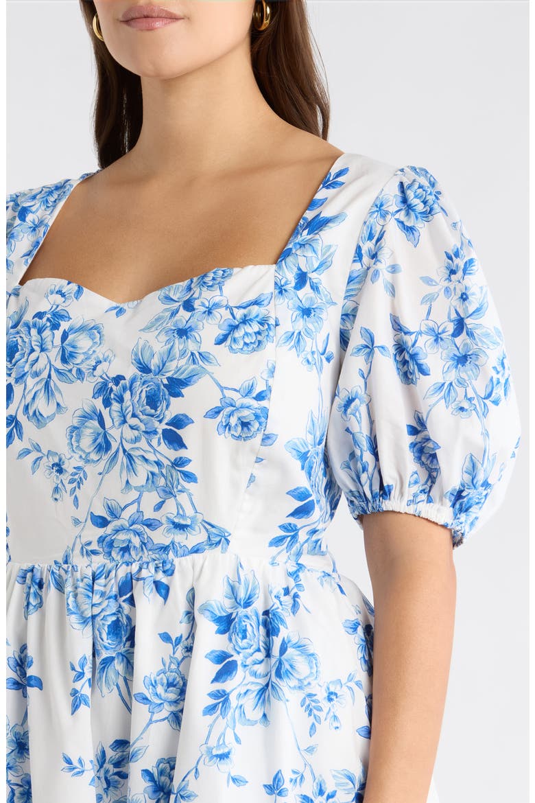 Juba Kaly Floral Puff Sleeve Cotton Minidress, Alternate, color, WHITE BLUE