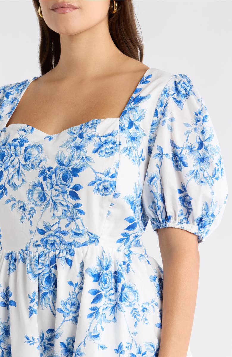 SUGARLIPS Juba Kaly Floral Puff Sleeve Cotton Minidress, Alternate, color, White Blue