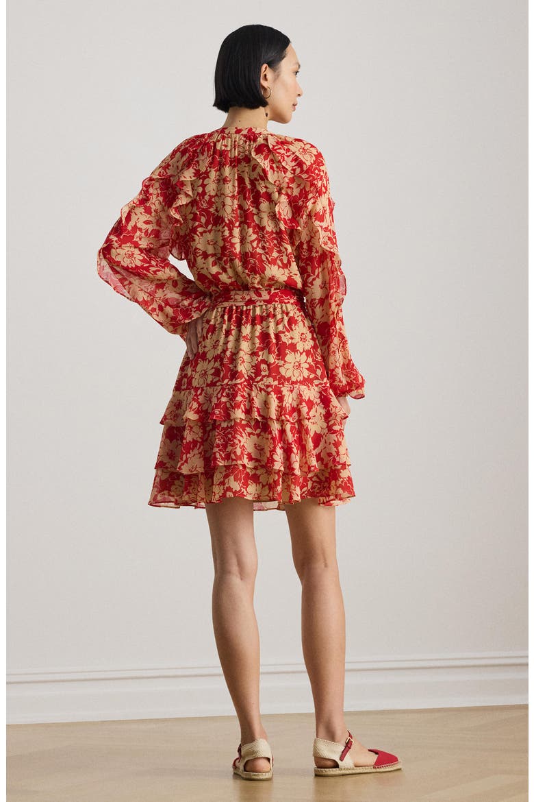 red floral ruffle dress Lace & Beads ruffle midaxi tulle dress in red and pink floral
