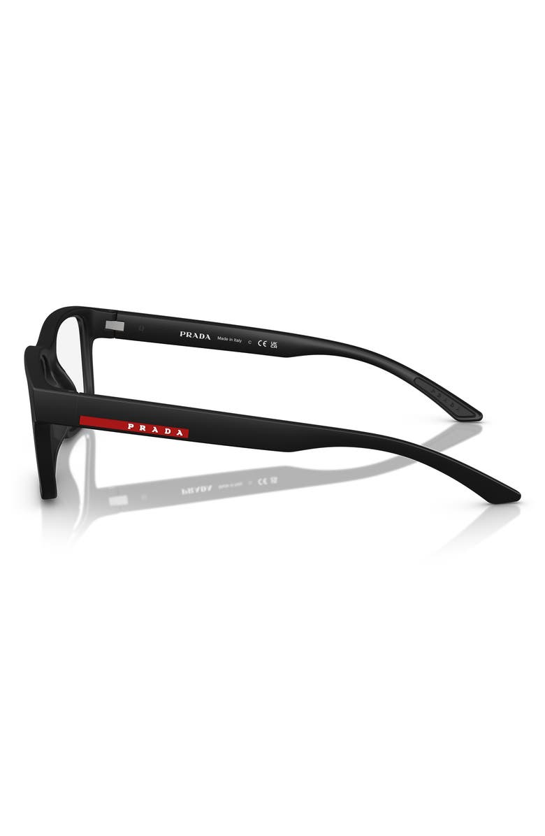 Prada Linea Rossa 56mm Rectangular Optical Glasses, Alternate, color, Rubber Black