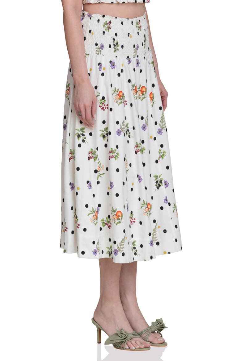 Flower & Polka Dot Smocked Waist Midi Skirt, Alternate, color, CREAM SCATTERED BOTANICAL