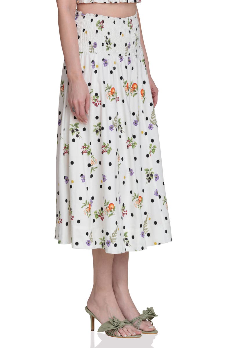 Avec Les Filles Flower & Polka Dot Smocked Waist Midi Skirt, Alternate, color, Cream Scattered Botanical