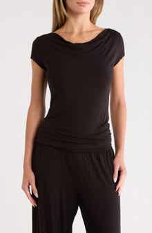 Renee C Solid Cowl Neck Cap Sleeve T-Shirt