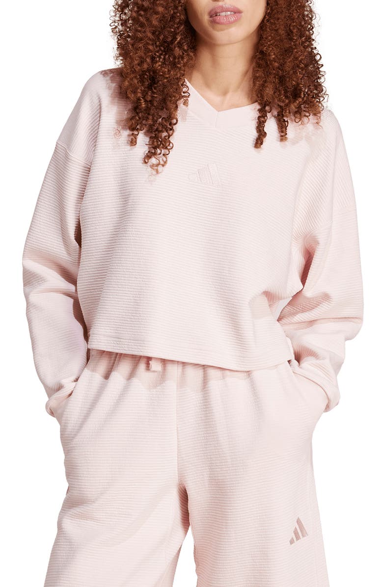 adidas All Szn Rib V-Neck Sweatshirt, Main, color, Sandy Pink