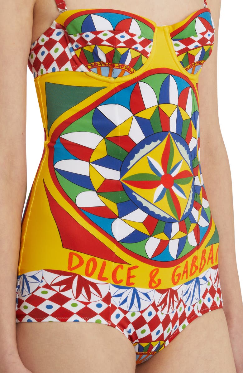 Dolce&Gabbana Mixed Print One-Piece Swimsuit, Alternate, color, 