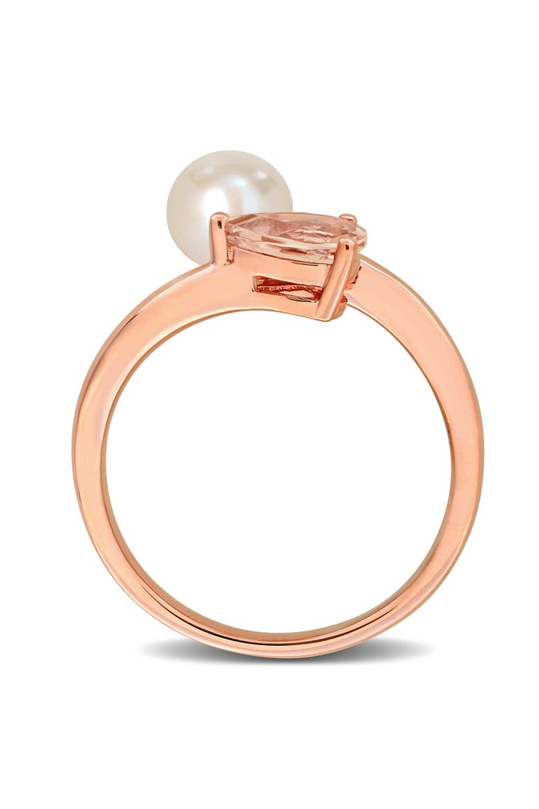 Cultured Pearl & Morganite 2-Stone Ring 10k, Alternate, color, Rose Gold
