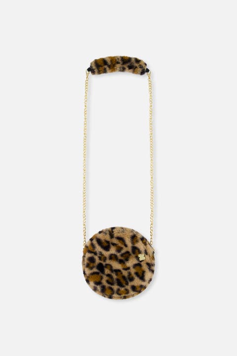 Leopard Faux Fur Chain Strap Zipper Shoulder Bag