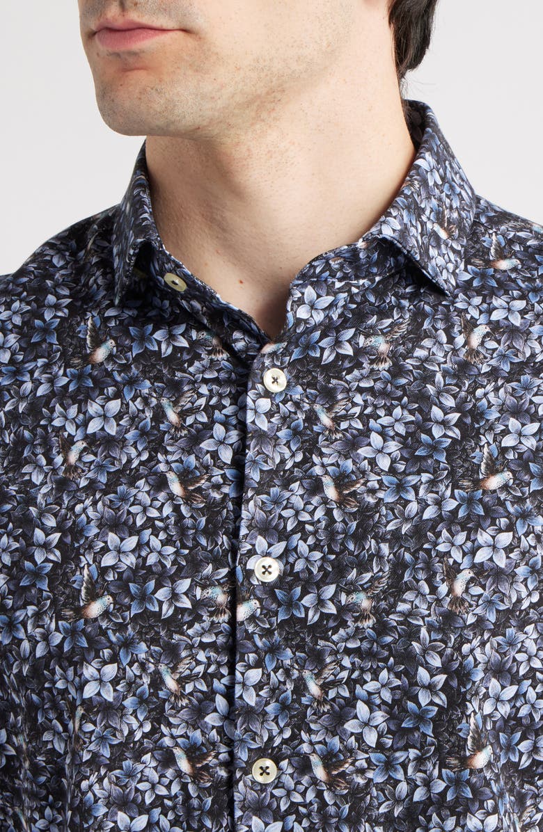 Stone Rose Flight & Floral Short Sleeve Stretch Cotton Blend Button-Up Shirt, Alternate, color, 