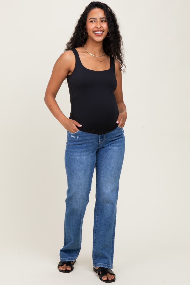 Mid Rise Full Length Straight Leg Maternity Jeans, Alternate, color, Blue