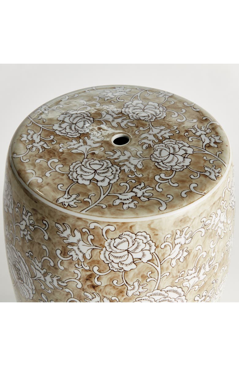 Napa Home & Garden Province Lotus Stool - Brown & White Ceramic - Handcrafted, Alternate, color, 