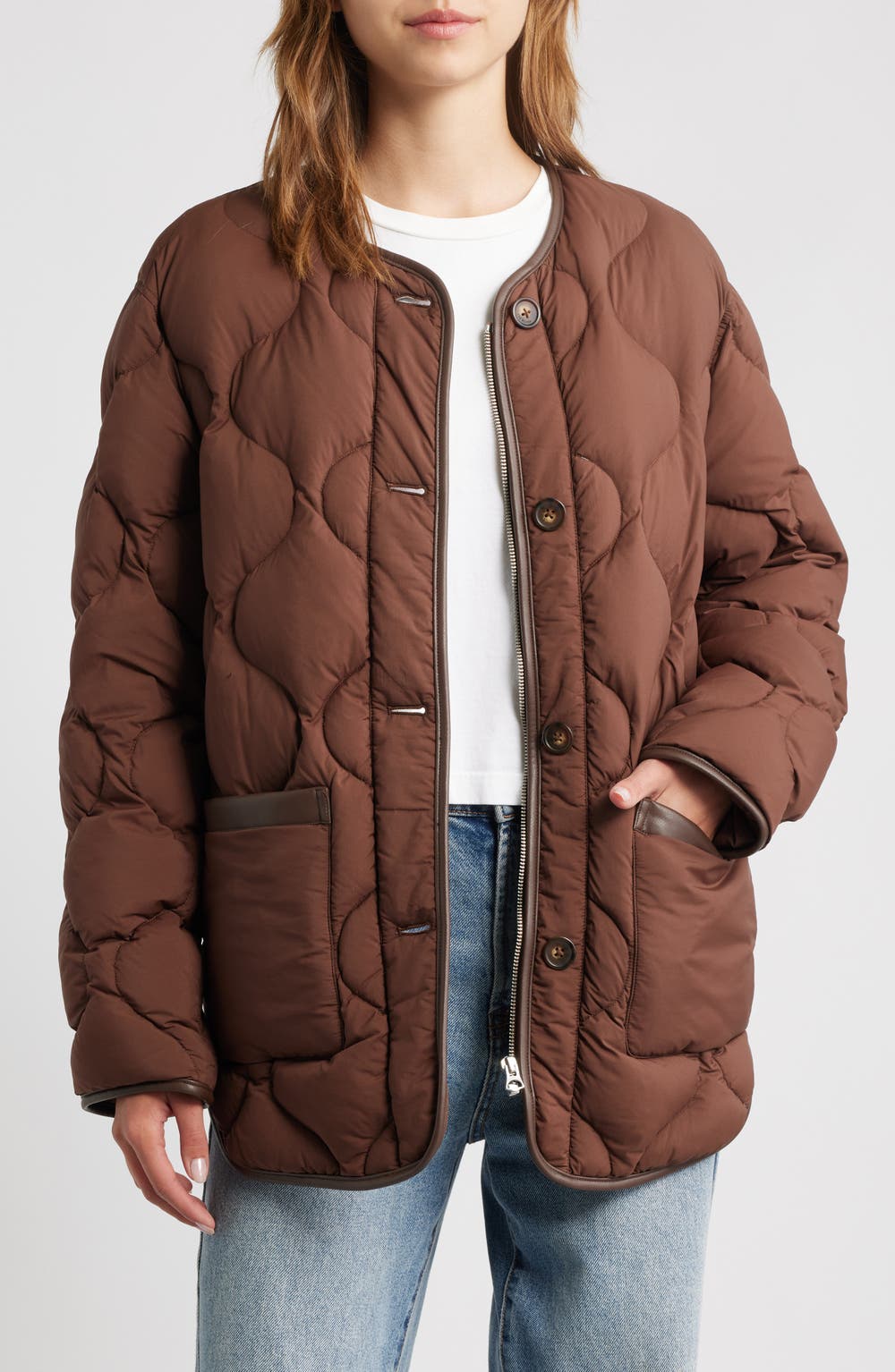 Tatiana Down & Feather Fill Quilted Jacket, color, BROWN