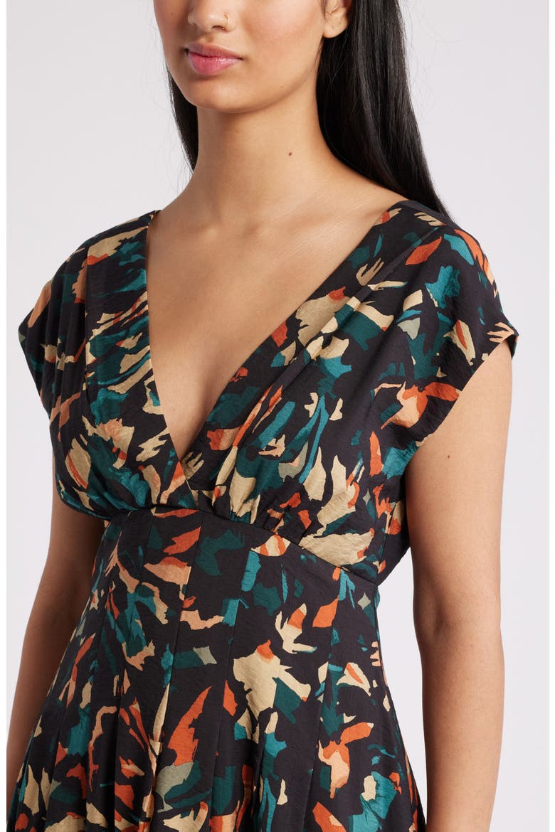 Abstract Print Midi Dress, Alternate, color, BLACK MULTI GREY STROKES