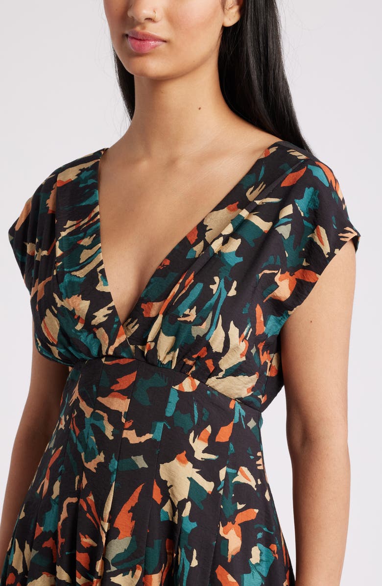 Chelsea28 Abstract Print Midi Dress, Alternate, color, Black Multi Grey Strokes