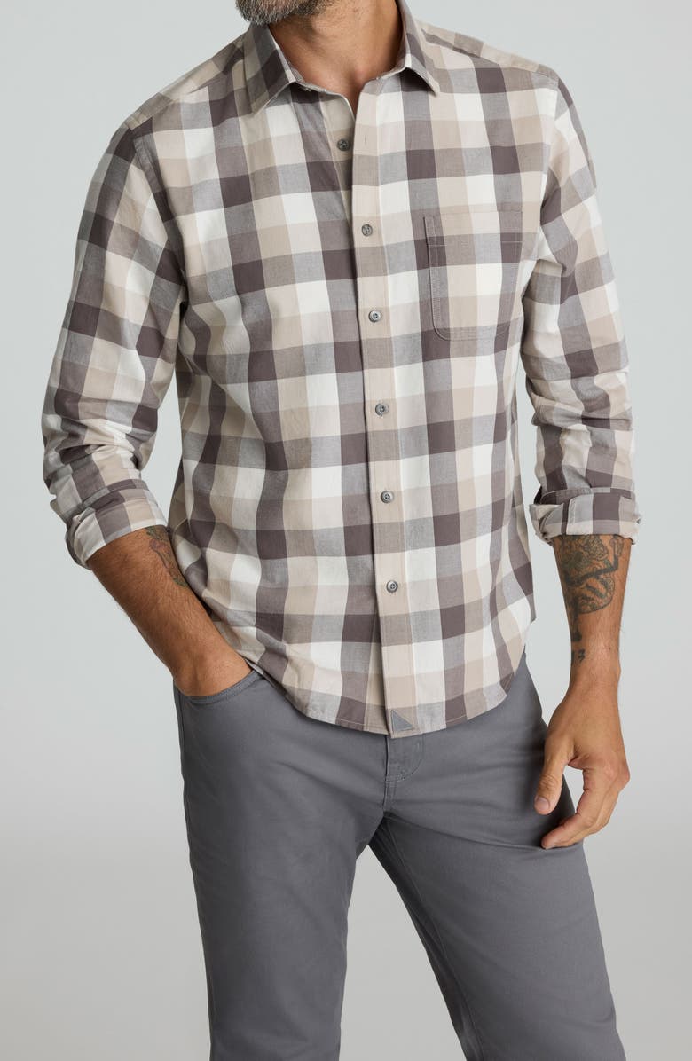 UNTUCKit Greenwald Check Cotton Flannel Button-Up Shirt, Main, color, Brown Tan White