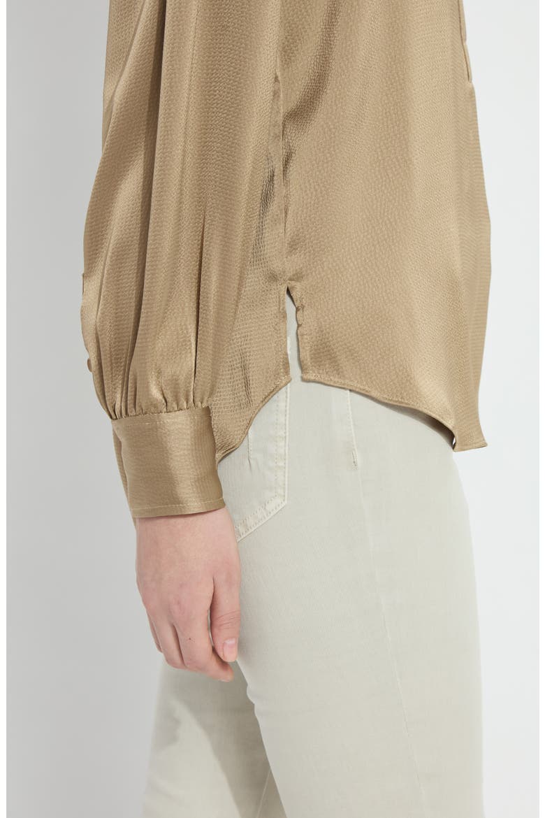 Mabel Hammered Satin Popover Shirt, Alternate, color, GOLDEN OLIVE