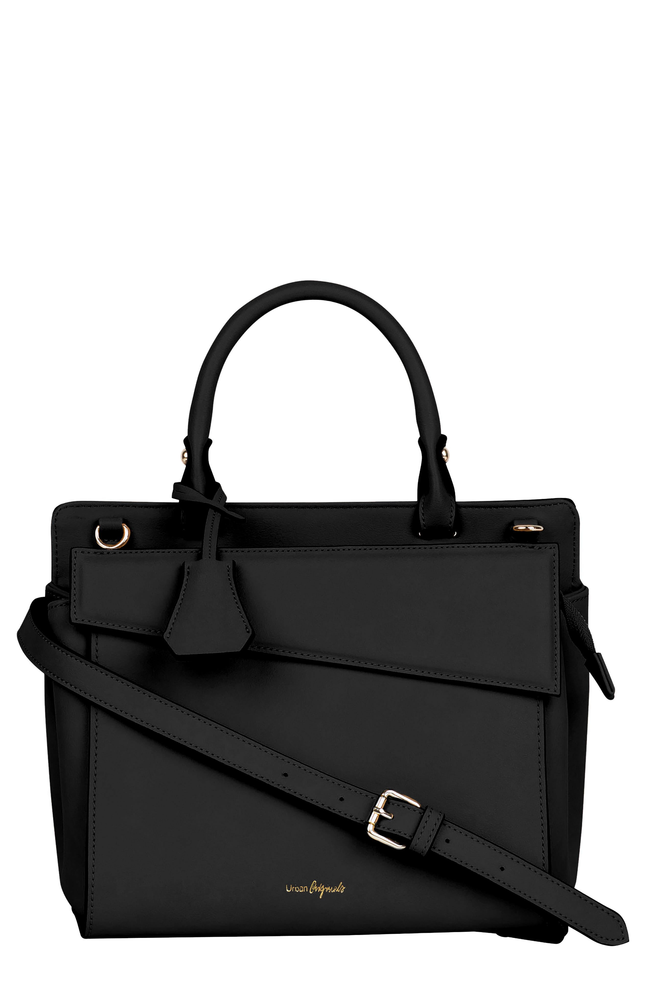 Art Escape Vegan Leather Satchel, Main, color, BLACK