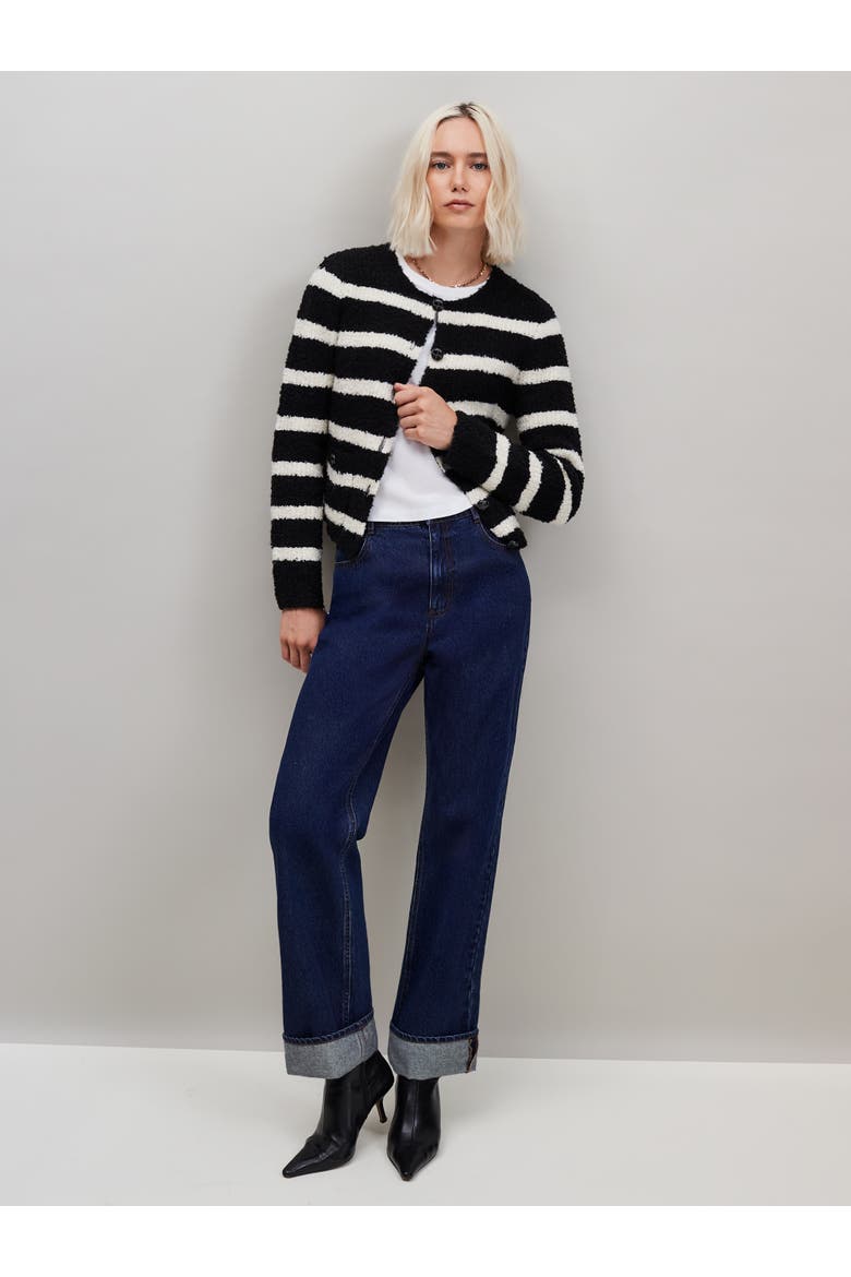 Long Sleeve Stripe Boucle Cardigan, Alternate, color, Mono