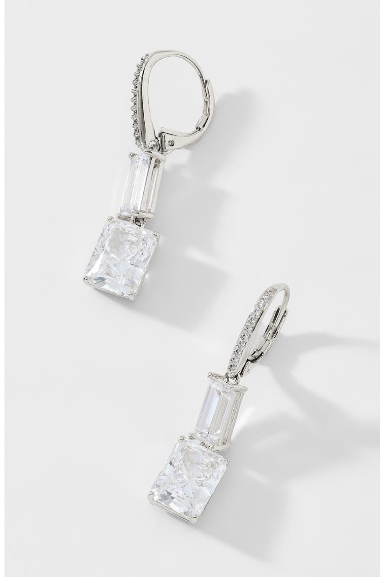 Double Drop Cubic Zirconia Earrings, Alternate, color, RHODIUM