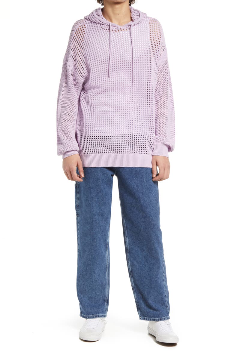 Oversize Loose Knit Cotton Hoodie, Alternate, color, PURPLE BLOOM
