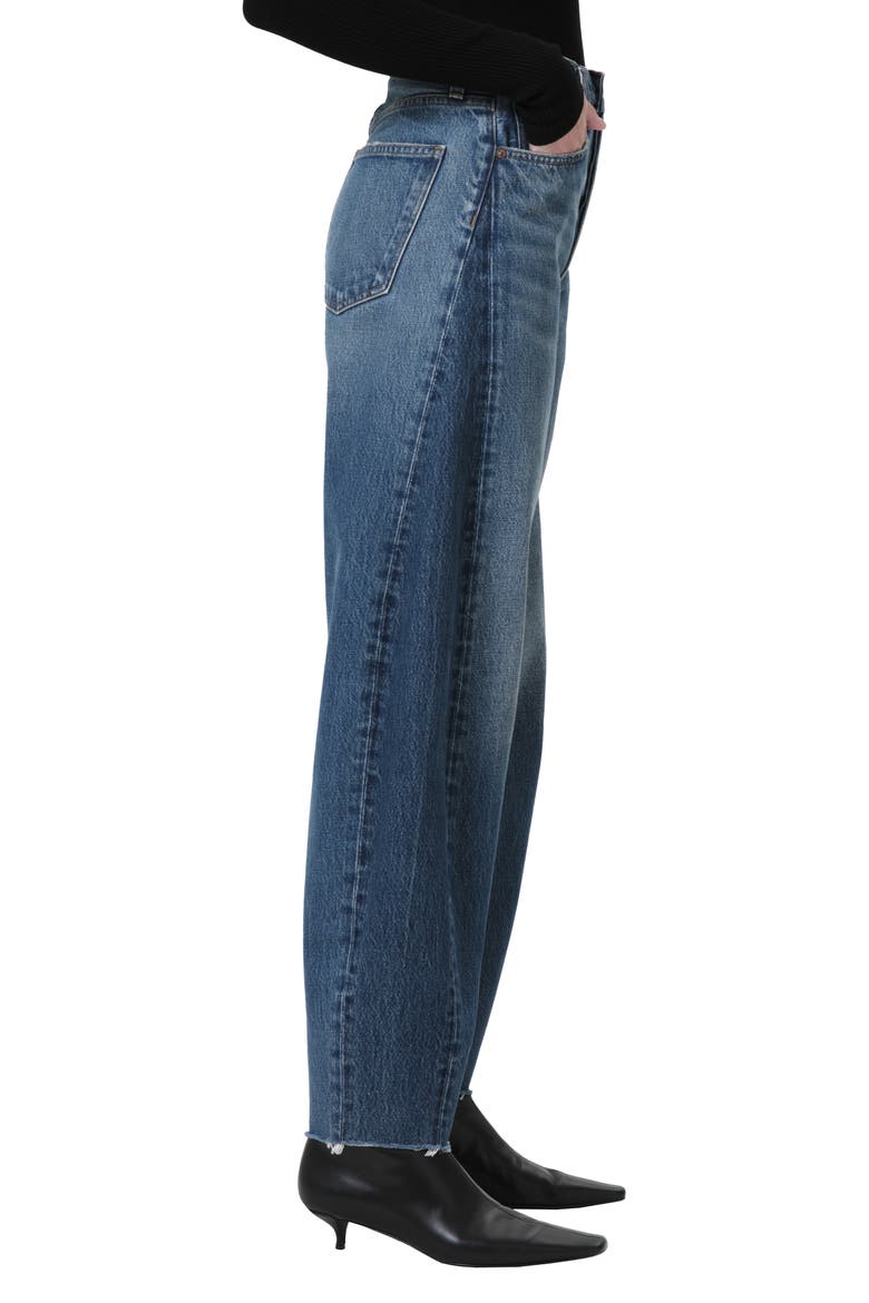 Luna Piece High Waist Raw Hem Barrel Jeans, Alternate, color, SPLIT
