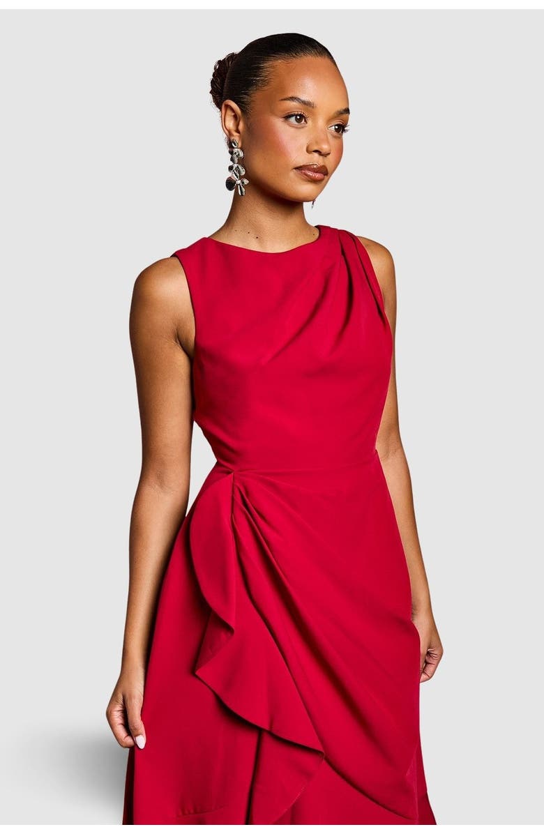 Coast Petite Crepe Ruffle Low Back Dress, Alternate, color, Berry