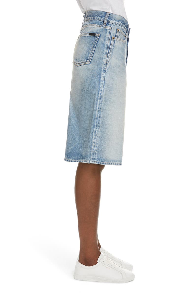 Saint Laurent Knee Length Denim Skirt, Alternate, color,