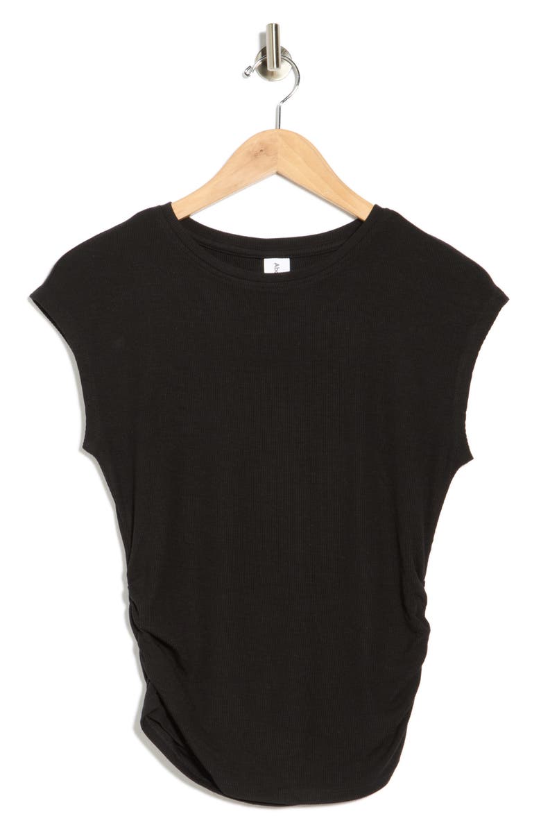 Abound Cap Sleeve Scrunch Rib Top, Alternate, color, Black