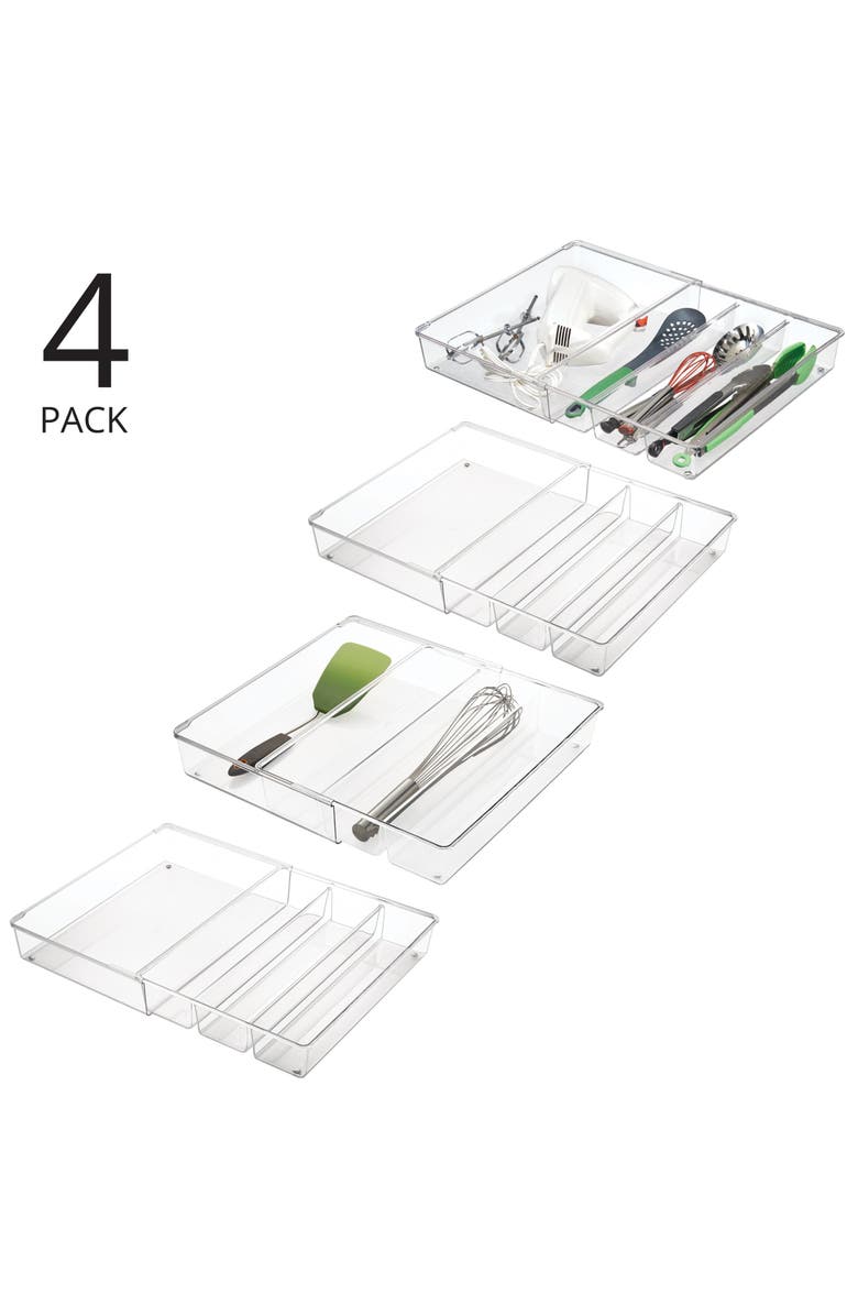 mDesign Plastic Adjustable/Expandable Drawer Storage Organizer, 4 Pack, Clear, Alternate, color,