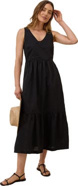 knee length dresses for ladies Women's Black Soho Linen Shirt Dress L