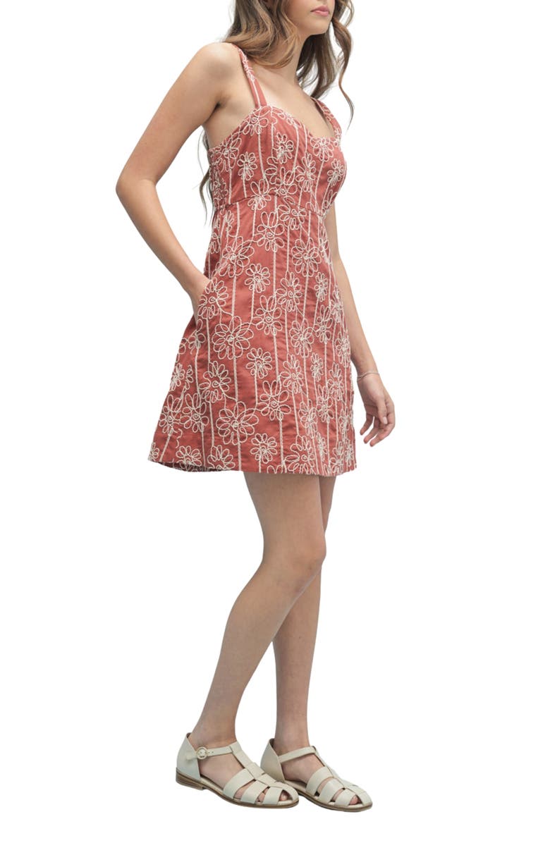 WISHLIST Floral Embroidered Minidress, Alternate, color, Brick/ Cream