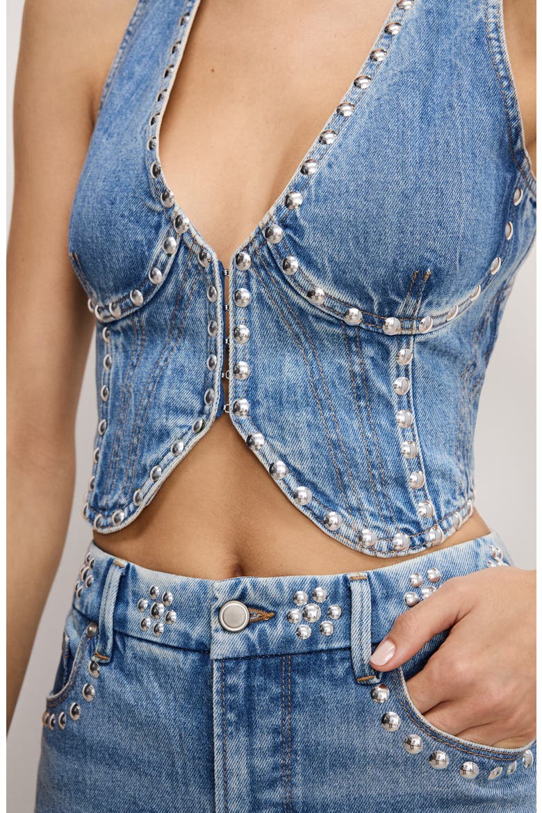 Studded Underwire Denim Vest, Alternate, color, INDIGO895