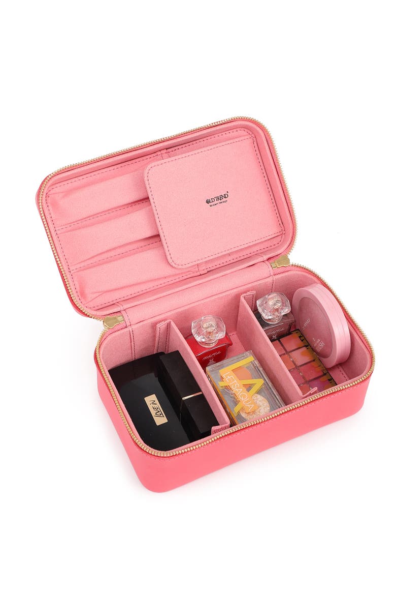 Clivia Genuine Leather Travel Beauty Box, Alternate, color, Pink