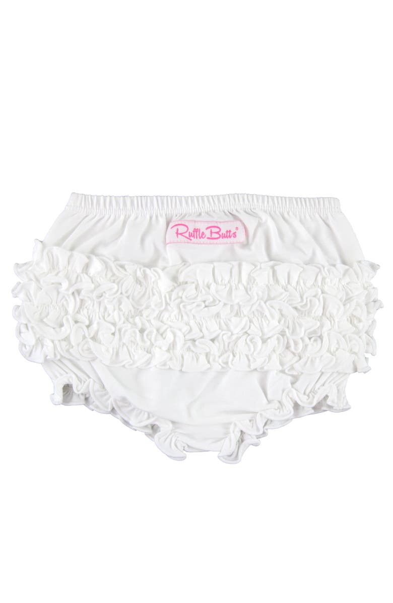 RuffleButts Baby/Toddler Knit RuffleButt Bloomer, Main, color, White