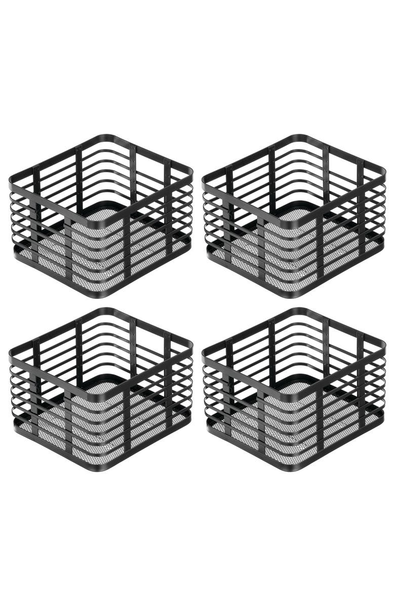 mDesign Metal Pantry Basket with Handles - Set of 4 - Matte Black, Main, color, Matte Black